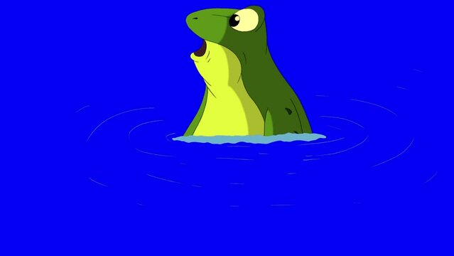 Little green frog jumps out of the water chroma key HD