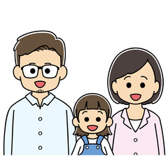 3人家族　笑顔　上半身　イラスト　表情　