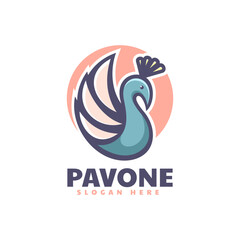 Vector Logo Illustration Peacock Simple Mascot Style.