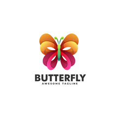 Vector Logo Illustration Butterfly Gradient Colorful Style.