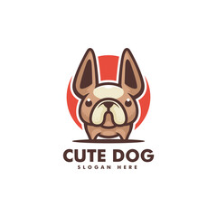 Vector Logo Illustration Cute Dog Simple Mascot Style.