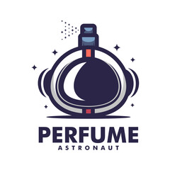 Vector Logo Illustration Perfume Astronaut Mascot Cartoon Style.