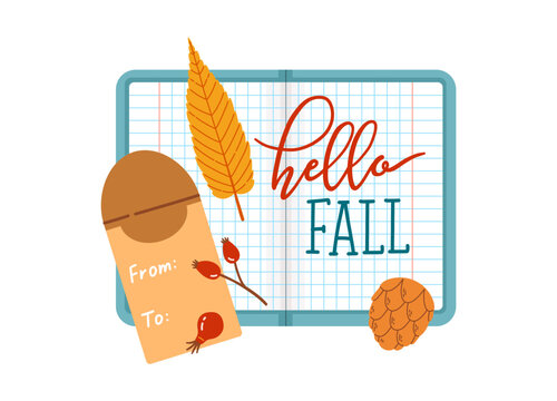 Hello Autumn Fall Season School Set Vector