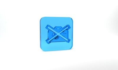 Blue Prohibition sign no video recording icon isolated on grey background. Glass square button. 3d illustration 3D render