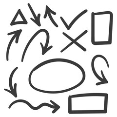 Hand drawn arrow vector icons set. sketch arrow design for business plan and education.