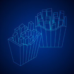 French fried potato in pack box. Fast food, junk.