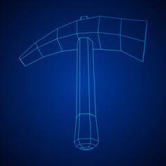 Pickaxe for extraction. Miners hand tool. Wireframe vector illustration
