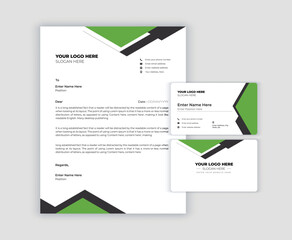 Green stationery template design with geometric pattern. Set of business corporate identity  Documentation for business.