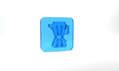 Blue Coffee maker moca pot icon isolated on grey background. Glass square button. 3d illustration 3D render