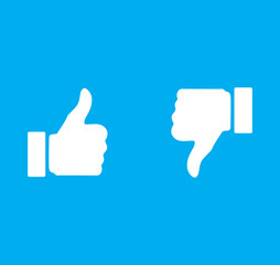 Like and Dislike vector flat Icons. Thumbs up and thumbs down emblems.