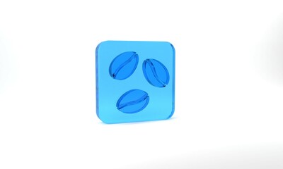 Blue Coffee beans icon isolated on grey background. Glass square button. 3d illustration 3D render