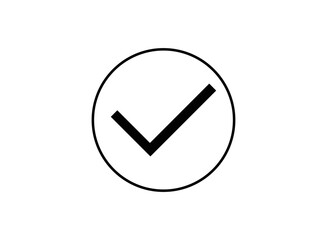 Check mark icon in a circle. White background. Vector. Isolated.