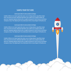 App launch. Startup vector concept, flat cartoon rocket or rocketship launch, mobile phone or smartphone, idea of successful business project start up, boost technology, innovation.	