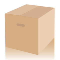 Sealed cardboard box, square shape, 3d view. Vector box.