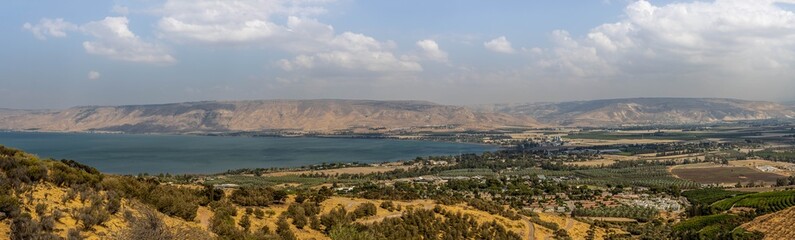 Fototapeta na wymiar Panoramic view of the Sea of Galilee (the Kinneret lake), from the south, Northern Israel