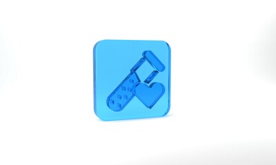Blue Test tube or flask with blood icon isolated on grey background. Laboratory, chemical, scientific glassware sign. Glass square button. 3d illustration 3D render