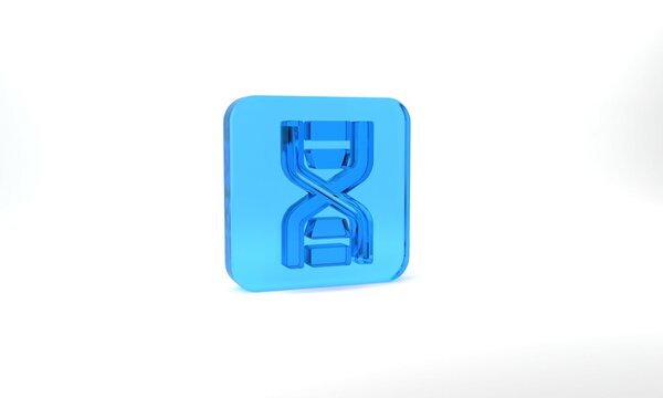 Blue DNA symbol icon isolated on grey background. Glass square button. 3d illustration 3D render