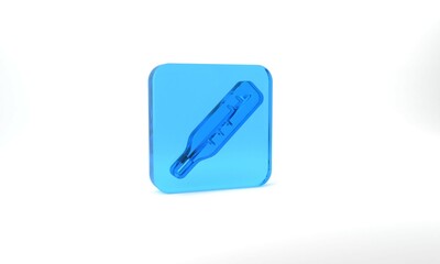 Blue Medical thermometer for medical examination icon isolated on grey background. Glass square button. 3d illustration 3D render