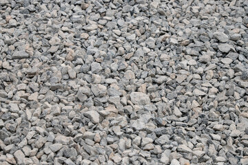 Road construction gravel texture , close up on pile of gravel for construction of a road at a construction site. Road construction background