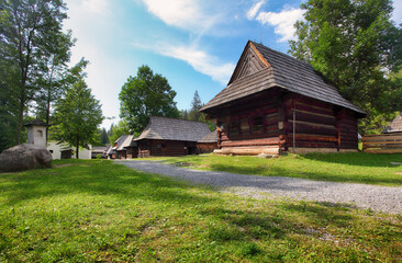 Buildings of folk architecture in the natural environment of the Orava Village Museum.