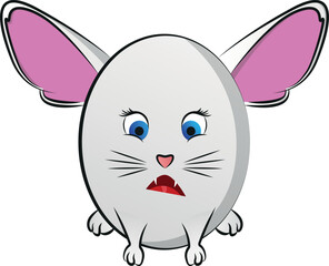 Cute round abstract animal with big ears looking forward.