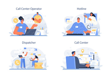 Call center operator set. Technical support or customer service. Hotline
