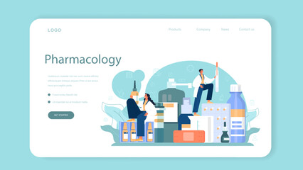 Pharmacologist web banner or landing page. Pharmacist preparing