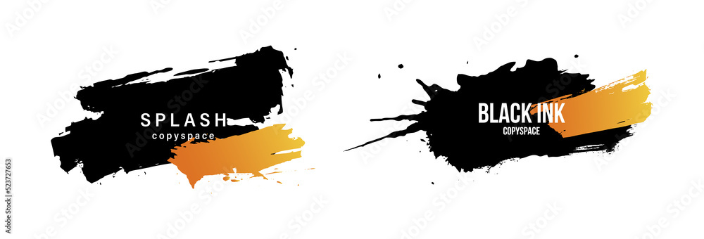 Poster Abstract ink strokes for text copy space and poster title templates. lower third design elements of brush stroke and splashes of ink with dot halftone pattern ornaments.