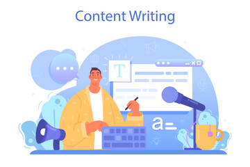 Speechwriter concept. Professional speaker or journalist write a content