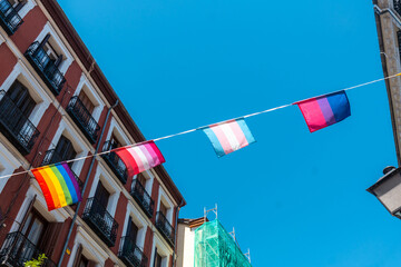 LGBT flags hung at the pride party, rainbow, lesbian, bisexual, trans,