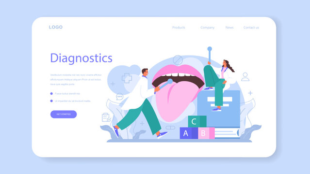 Speech therapist web banner or landing page. Didactic correction.