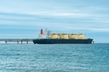 liquefied natural gas carrier vessel during loading at an LNG offshore terminal