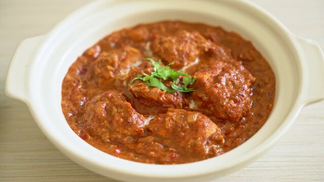 chicken tikka masala spicy curry meat food with roti or naan bread - Indian food style