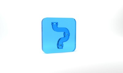 Blue Industry metallic pipe icon isolated on grey background. Plumbing pipeline parts of different shapes. Glass square button. 3d illustration 3D render