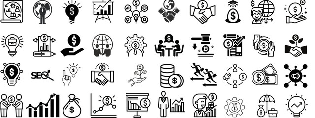 Business people line icons set. Businessman outline icons collection. Business people, human resources, office management - thin line web icon set.