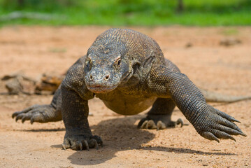 Komodo dragon is on the ground. Indonesia. Komodo National Park.