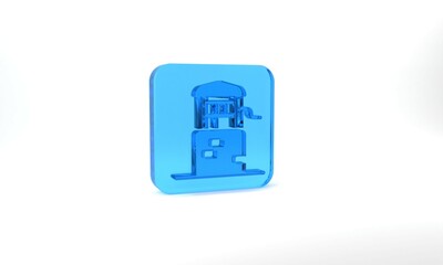 Blue Well icon isolated on grey background. Glass square button. 3d illustration 3D render