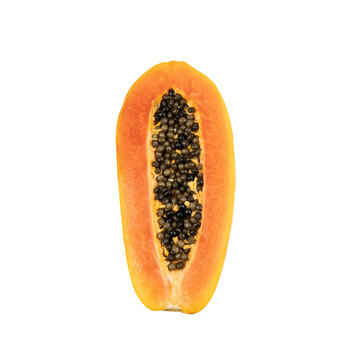 Ripe fresh sweet papaya and half cut with seed (Carica papaya L.) isolated on white background.Healthy fruits to the digestive system.