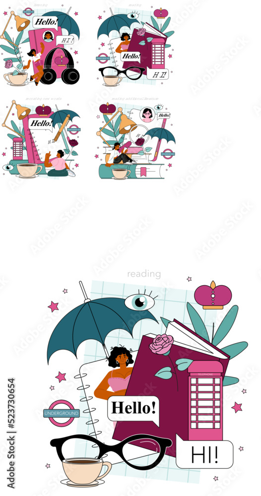 Poster english class concept. study foreign languages in school or university