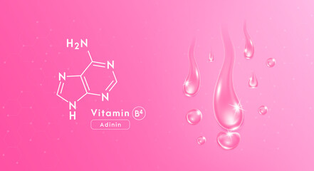 Drop water vitamin B4 pink and structure. Collagen oil solution. Serum vitamin complex. Beauty treatment nutrition skin care design. Medical and scientific concepts. 3D Realistic Vector EPS10.