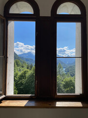 Bavarian landscape through a window