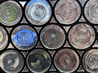 Ancient circular panes of glass landscape