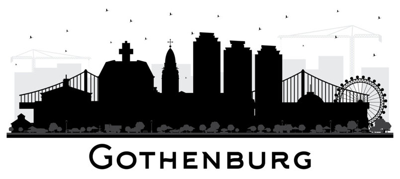 Gothenburg Sweden City Skyline Silhouette with Black Buildings Isolated on White.