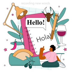 Spanish language concept. Language school spanish listening, reading © inspiring.team