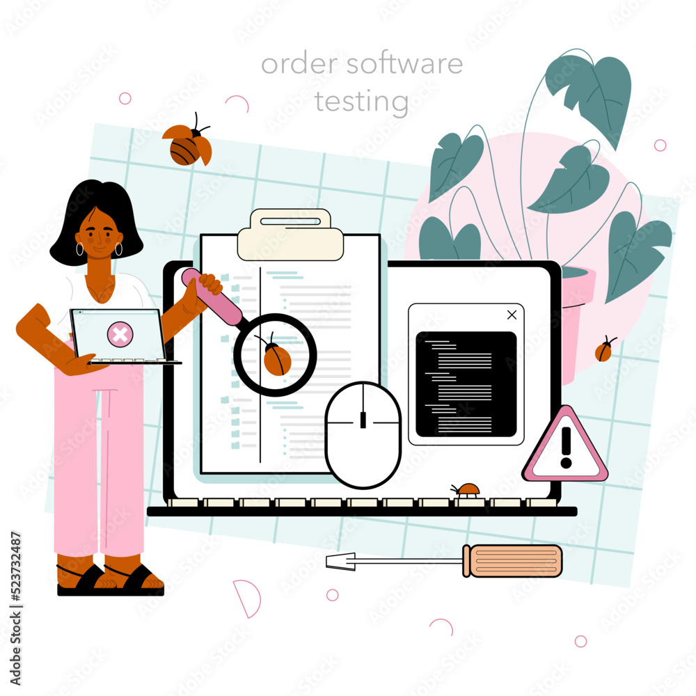Poster software tester online service or platform. application or website code
