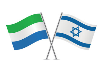 Sierra Leone and Israel crossed flags. Sierra Leonean and Israeli flags on white background. Vector icon set. Vector illustration.