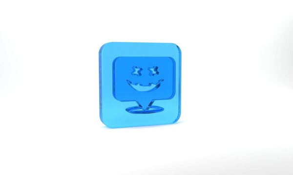 Blue Happy Halloween holiday icon isolated on grey background. Glass square button. 3d illustration 3D render