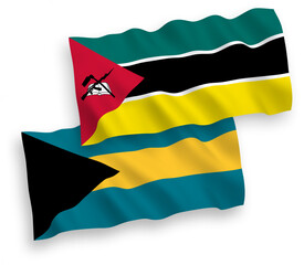 Flags of Republic of Mozambique and Commonwealth of The Bahamas on a white background