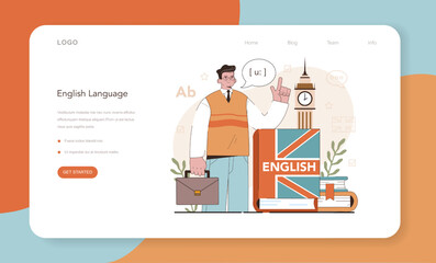 English class web banner or landing page. Study foreign languages
