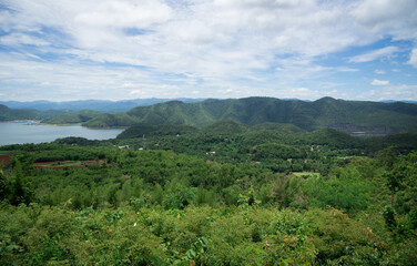Mountain sky and river landscape view in kanchanaburi, thailand